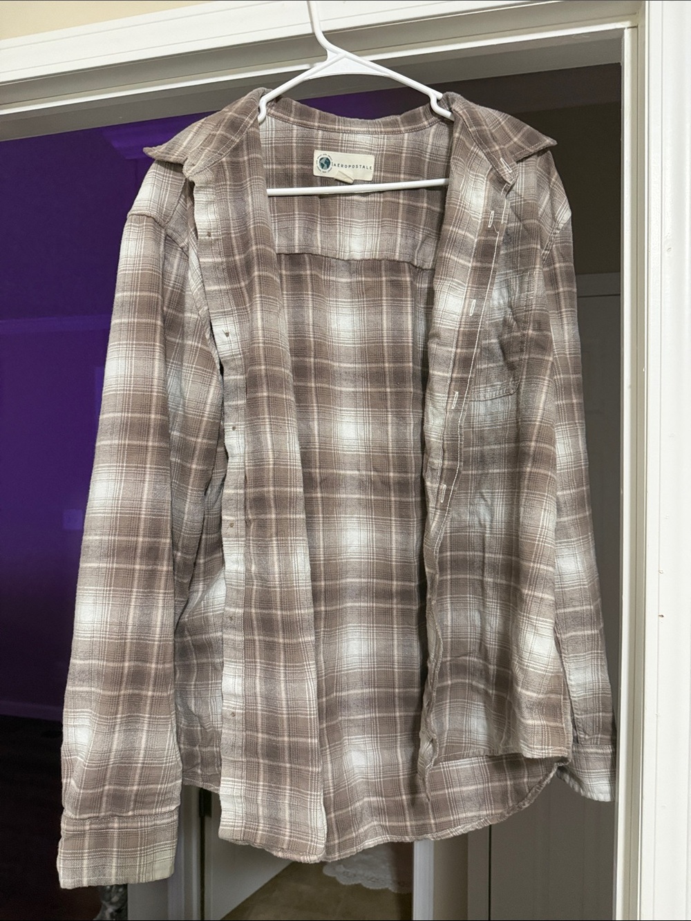 Aeropostale Women's Plaid Button-Front Shirt Jacket in Brown and White